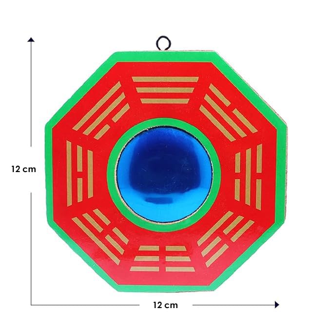 Feng Shui Chinese Convex Vastu Bagua(Pa Kua) Mirror For Positive(Chi) Energy | Wall/Door Decor For Protection,Wood, Multicolour.