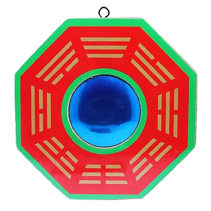 Feng Shui Chinese Convex Vastu Bagua(Pa Kua) Mirror For Positive(Chi) Energy | Wall/Door Decor For Protection,Wood, Multicolour.