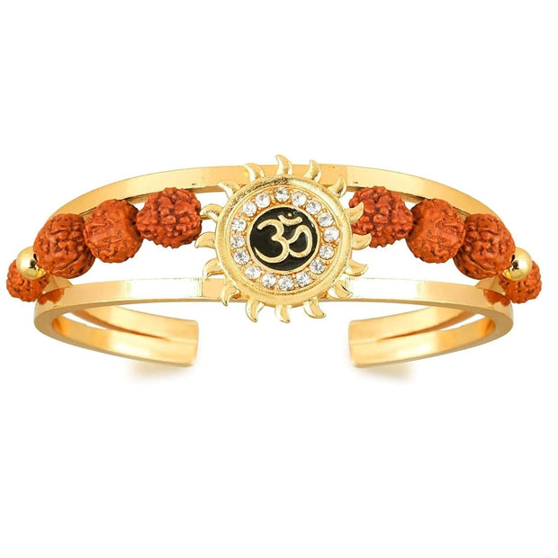 Men’s Rudraksha & American Diamond Gold-Tone Om Sun Kada Bracelet