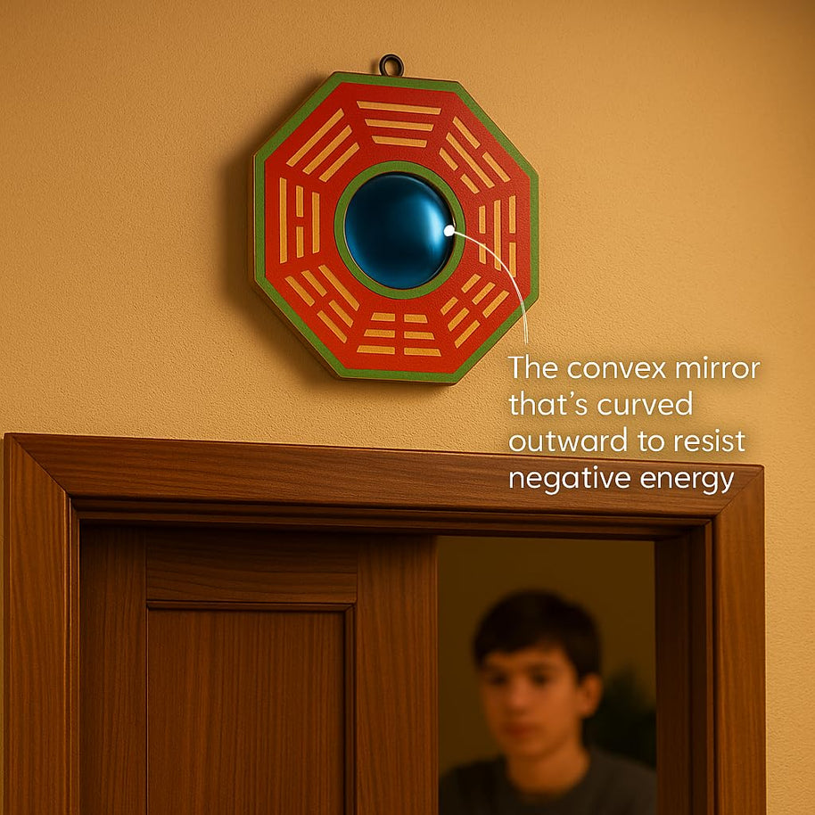 Feng Shui Chinese Convex Vastu Bagua(Pa Kua) Mirror For Positive(Chi) Energy | Wall/Door Decor For Protection,Wood, Multicolour.