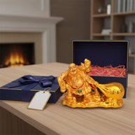 Golden Laughing Buddha Statue with Money Bag Good Luck and Success Decorative Showpiece Home, Office, Living Room Decor (Polyresin, Golden) (Gold-)