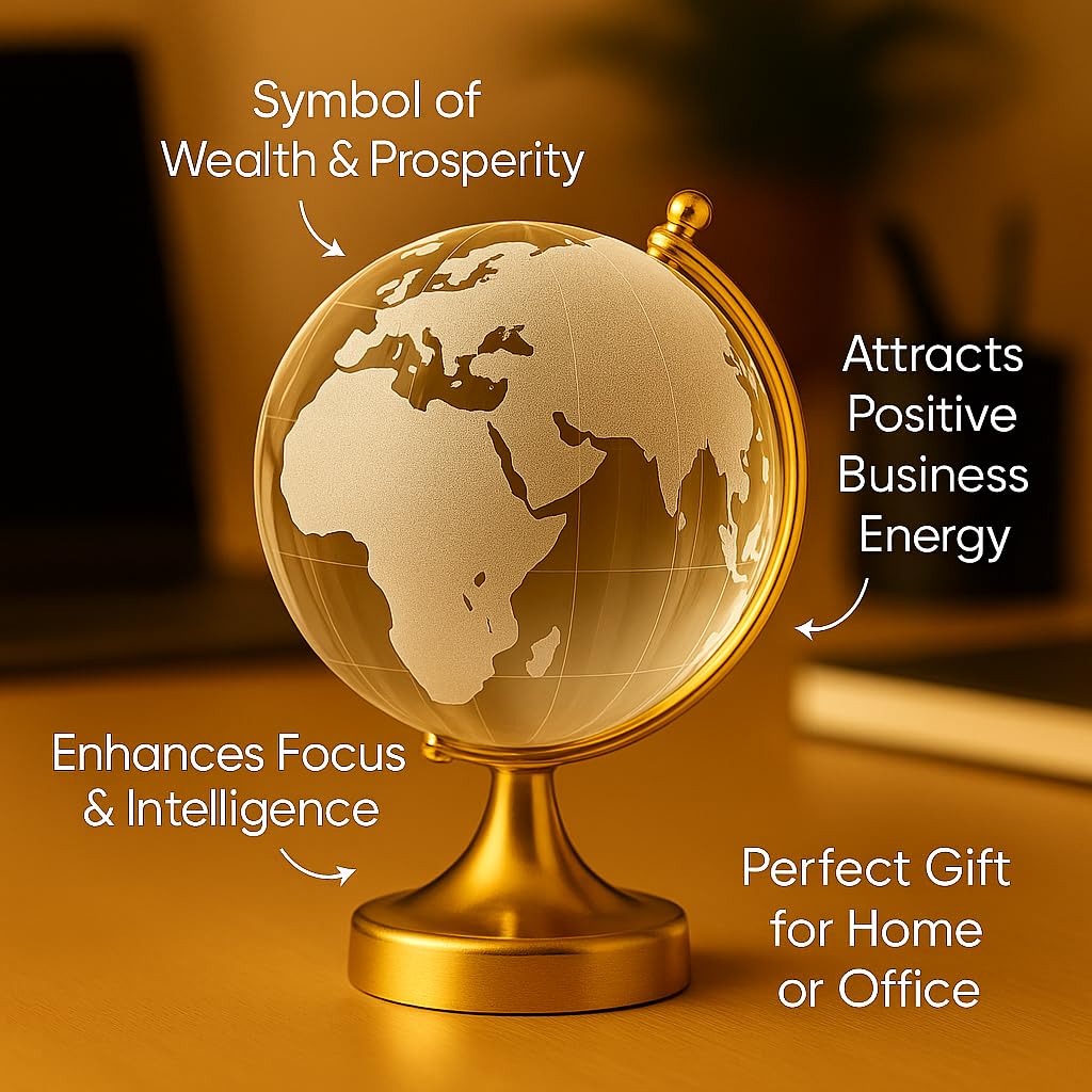 Feng Shui Crystal Globe With Golden Stand For Good Luck