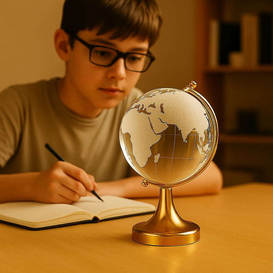 Feng Shui Crystal Globe With Golden Stand For Good Luck