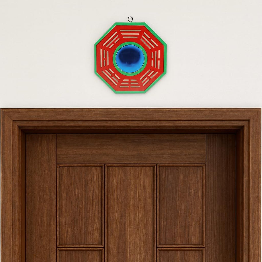 Feng Shui Chinese Convex Vastu Bagua(Pa Kua) Mirror For Positive(Chi) Energy | Wall/Door Decor For Protection,Wood, Multicolour.