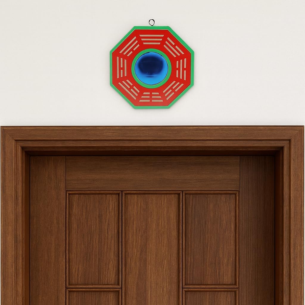 Feng Shui Chinese Convex Vastu Bagua(Pa Kua) Mirror For Positive(Chi) Energy | Wall/Door Decor For Protection,Wood, Multicolour.