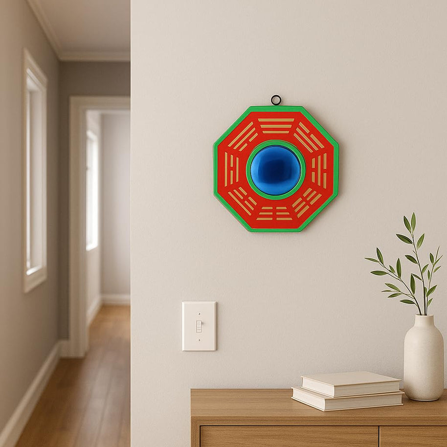 Feng Shui Chinese Convex Vastu Bagua(Pa Kua) Mirror For Positive(Chi) Energy | Wall/Door Decor For Protection,Wood, Multicolour.