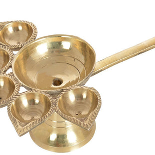 Indian Traditional Pure Brass Panch Deepak Aarti Oil Lamp for Pooja Mandir