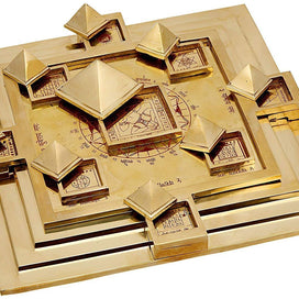 Brass Maha Vastu Purush Yantra Ashtadhatu Navgrah Pyramid Chowki with Removable Pyramids