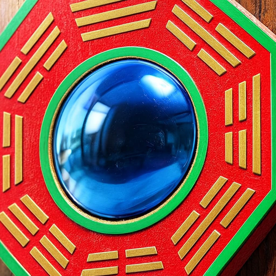 Feng Shui Chinese Convex Vastu Bagua(Pa Kua) Mirror For Positive(Chi) Energy | Wall/Door Decor For Protection,Wood, Multicolour.