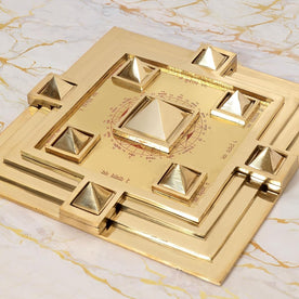 Brass Maha Vastu Purush Yantra Ashtadhatu Navgrah Pyramid Chowki with Removable Pyramids