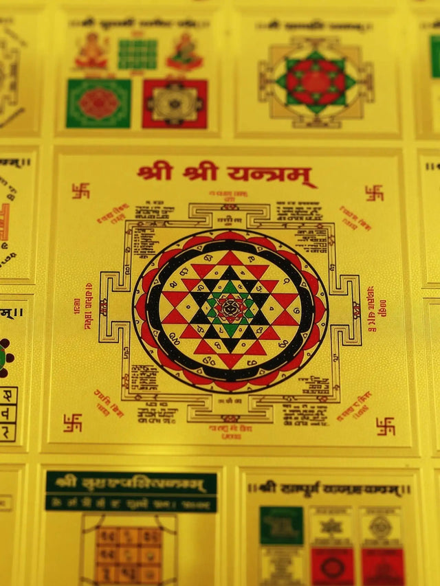 24k Gold Plated Shri Sampurna Yantra in Frame for Home Office for peace