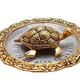 Golden Glass Plate Feng Shui Metal Tortoise, Kachua Plate, Turtle Plate Yantra Vastu Feng Sui | Vaastu Yantra(5.5 inch)