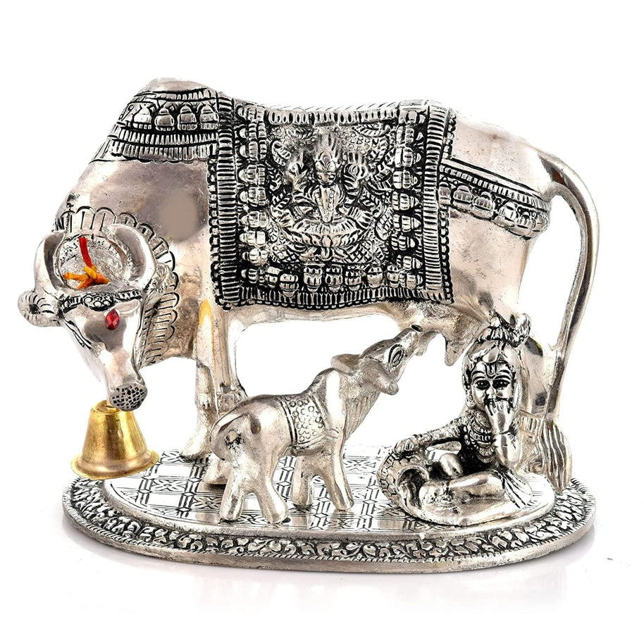 Kamdhenu Cow with Calf and Krishna Figurine Decorative Showpiece for Home Decor and Gift