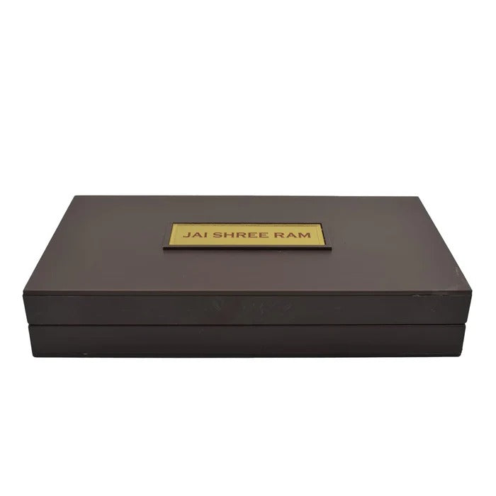 Gold Plated Ram Darbar with Charan Paduka In Brown Pooja Box