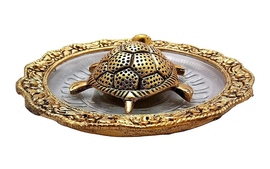 Golden Glass Plate Feng Shui Metal Tortoise, Kachua Plate, Turtle Plate Yantra Vastu Feng Sui | Vaastu Yantra(5.5 inch)