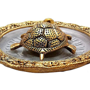 Golden Glass Plate Feng Shui Metal Tortoise, Kachua Plate, Turtle Plate Yantra Vastu Feng Sui | Vaastu Yantra(5.5 inch)
