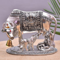 Kamdhenu Cow with Calf and Krishna Figurine Decorative Showpiece for Home Decor and Gift
