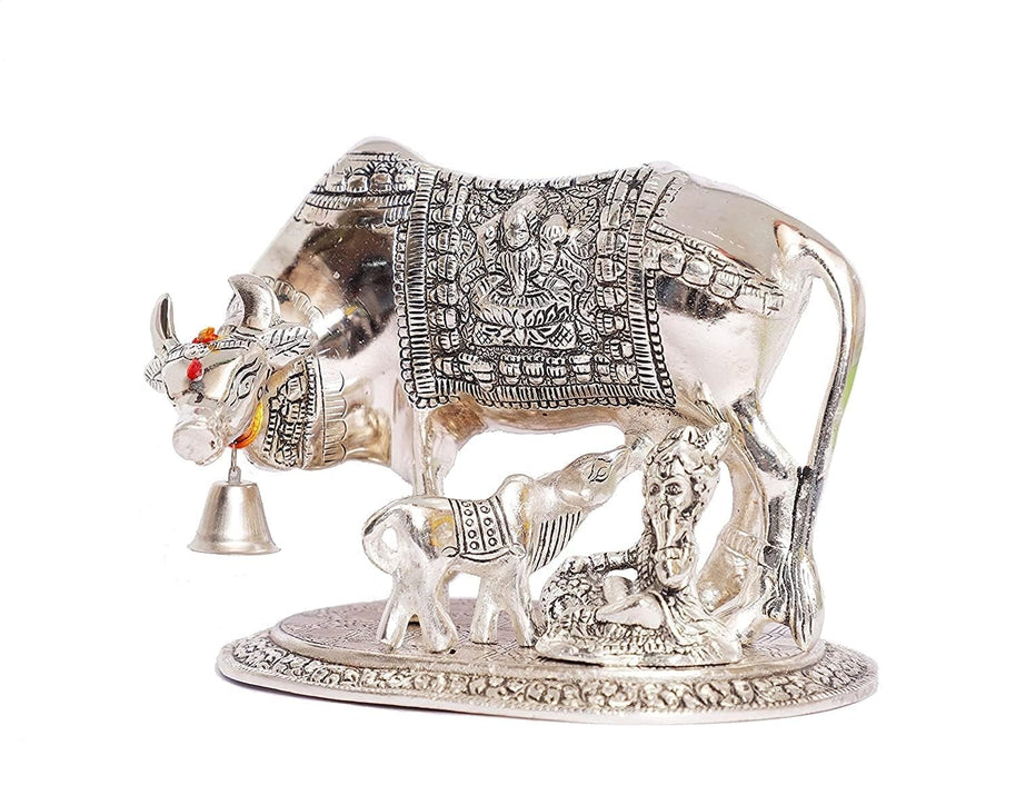 Kamdhenu Cow with Calf and Krishna Figurine Decorative Showpiece for Home Decor and Gift