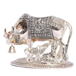 Kamdhenu Cow with Calf and Krishna Figurine Decorative Showpiece for Home Decor and Gift