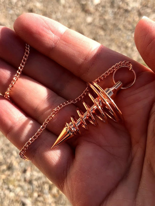 Copper Metal Light Weight Spiral Cone Point Pendulum. Healing Dowsing Reiki Pendulum for Divination and Chakra Balancing