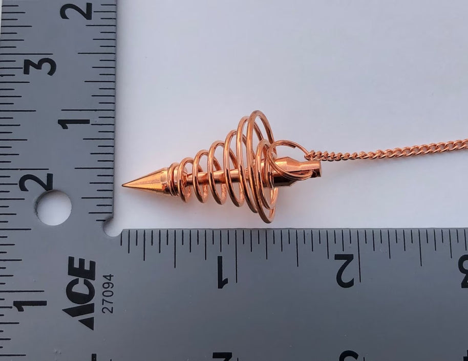 Copper Metal Light Weight Spiral Cone Point Pendulum. Healing Dowsing Reiki Pendulum for Divination and Chakra Balancing