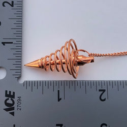 Copper Metal Light Weight Spiral Cone Point Pendulum. Healing Dowsing Reiki Pendulum for Divination and Chakra Balancing