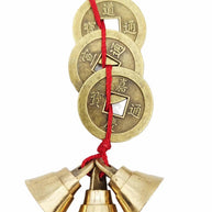 Fengshui Vastu Lucky Brass Hanging 3 bell & 3 Coins Main Entrance Door Hanging Decorative for Home & Office for Wealth & Prosperity (Small)