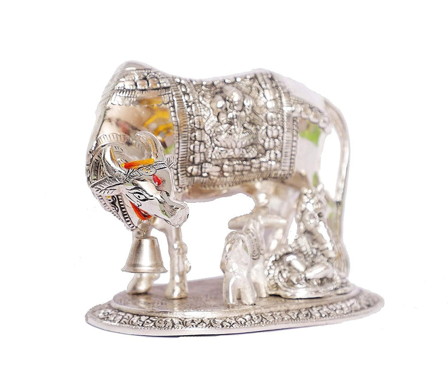 Kamdhenu Cow with Calf and Krishna Figurine Decorative Showpiece for Home Decor and Gift