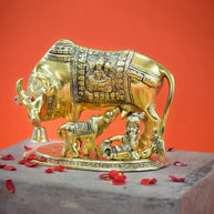 Kamdhenu Cow with Calf and Krishna Figurine Decorative Showpiece for Home Decor and Gift