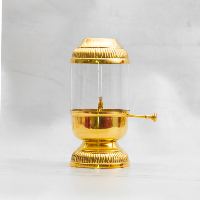 Pure Brass Akhand Jyoti Diya with Glass Cover & Adjustable Bati Knob | Windproof & Long-Lasting Diya