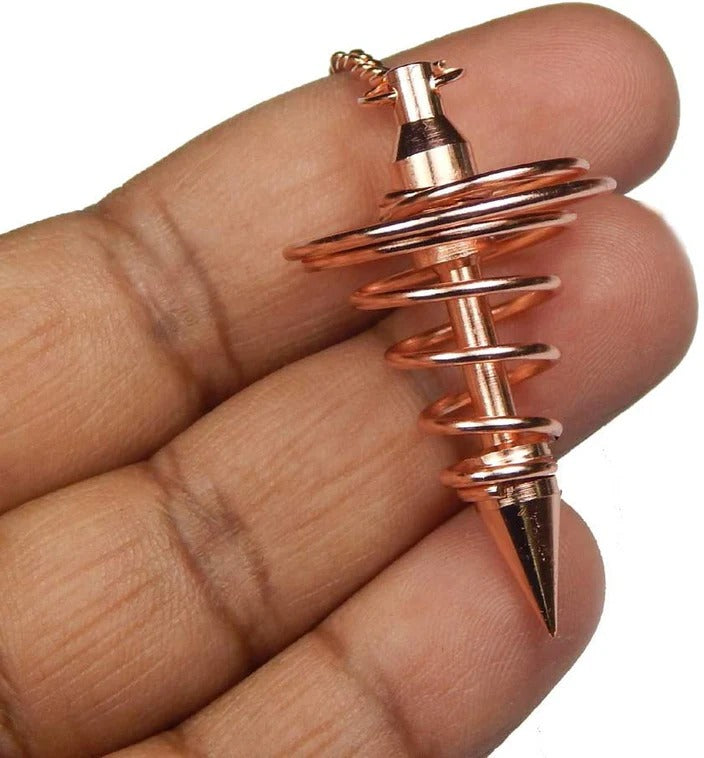 Copper Metal Light Weight Spiral Cone Point Pendulum. Healing Dowsing Reiki Pendulum for Divination and Chakra Balancing