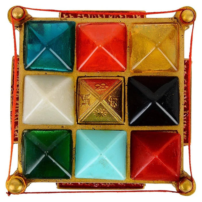 Navgrah/Navgraha Pyramid Yantra Chowki In Brass For Navgraha Shanti & Good Luck (9 Cms) (1 Pc)