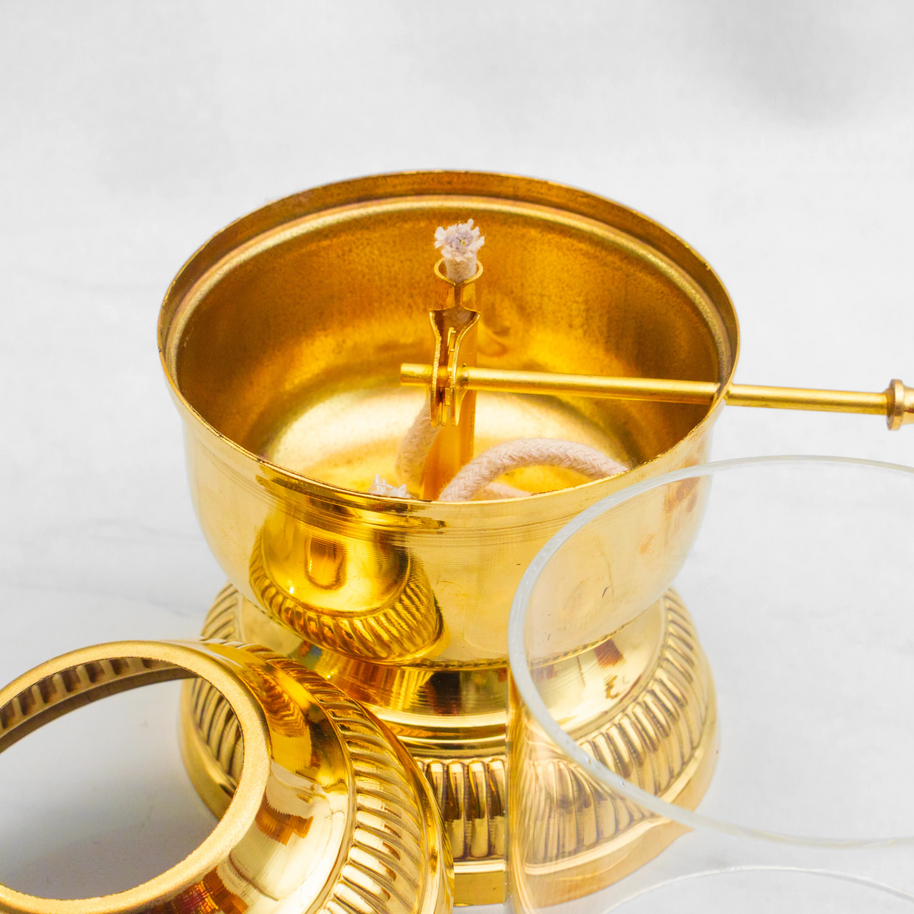 Pure Brass Akhand Jyoti Diya with Glass Cover & Adjustable Bati Knob | Windproof & Long-Lasting Diya