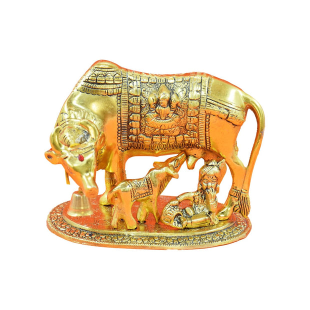 Kamdhenu Cow with Calf and Krishna Figurine Decorative Showpiece for Home Decor and Gift
