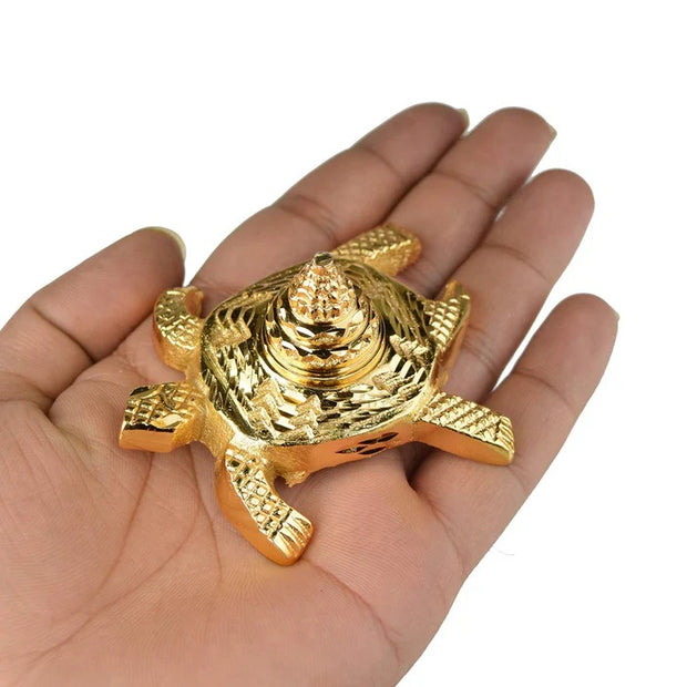 Shree Yantra on Tortoise / Kurma Sumeru Shree Yantra / Kacchua Turtle Shree Yantra for Good Luck and Prosperity (Color : Golden)