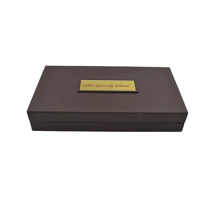 Gold Plated Ganesh Ganapati Photo Frame with Charan Paduka for Pooja Room, Return Pooja Gift Box Set