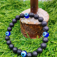 Black Lava Stone and Evil Eye Bracelet