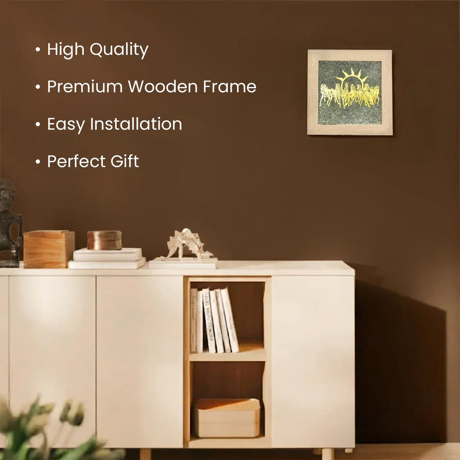 7 horse frame with raw pyrite