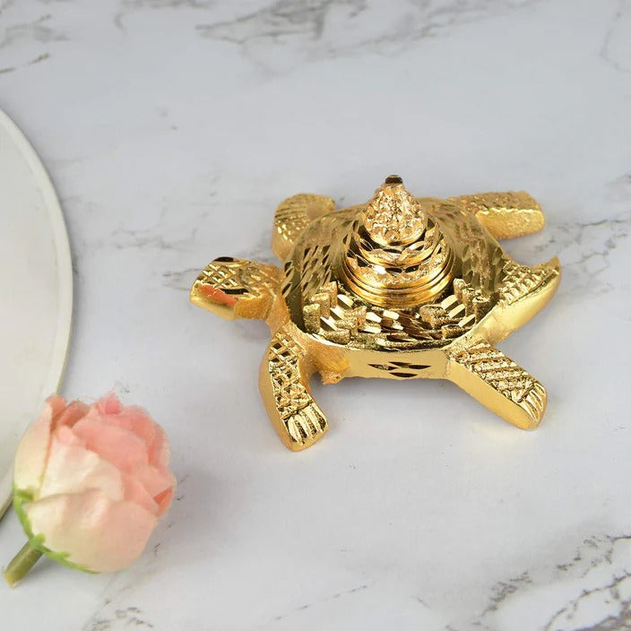 Shree Yantra on Tortoise / Kurma Sumeru Shree Yantra / Kacchua Turtle Shree Yantra for Good Luck and Prosperity (Color : Golden)