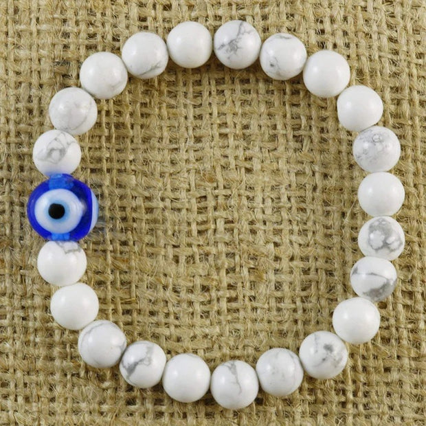 Howlite Beads With Blue Evil Eye Bracelet For Protection Healing