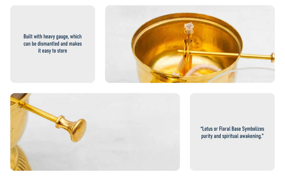 Pure Brass Akhand Jyoti Diya with Glass Cover & Adjustable Bati Knob | Windproof & Long-Lasting Diya
