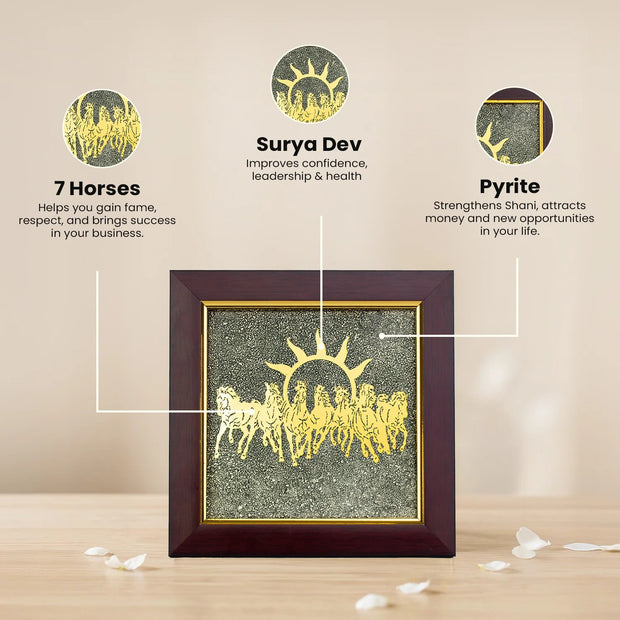 7 horse frame with raw pyrite