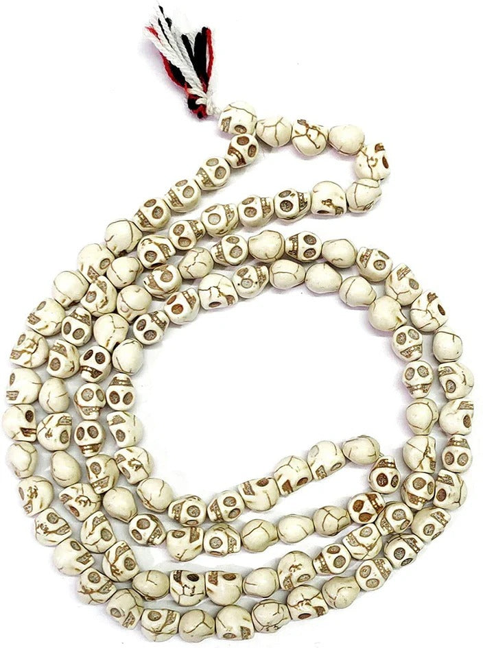 Carved Stone Skull/Narmund Mala for Goddess Kali Pooja Good Health,Wealth & Puja (108+1)