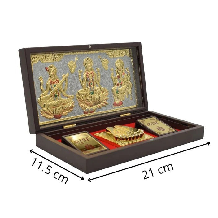 Gold Plated Ram Darbar with Charan Paduka In Brown Pooja Box