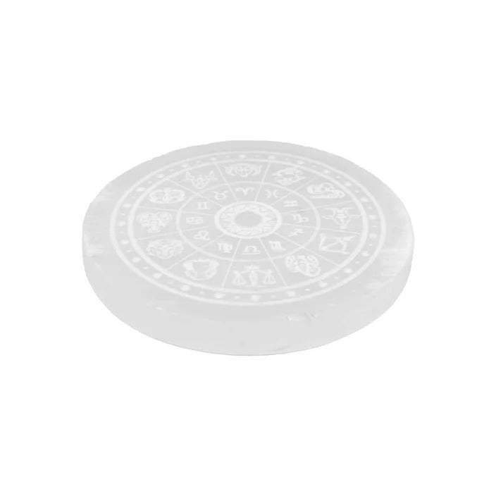 Zodiac Sign Selenite Charging Plate | Purify & Amplify Energy | Crystal Cleansing & Recharging