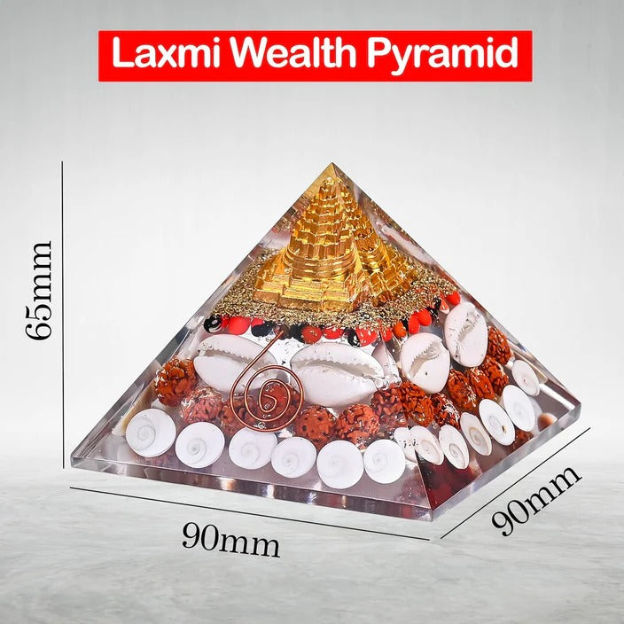 Original Crystal Laxmi Pyramid with Rudraksha Shree Yantra Original Gomati Chakra White Kauri and Ratti Seeds for Vastu