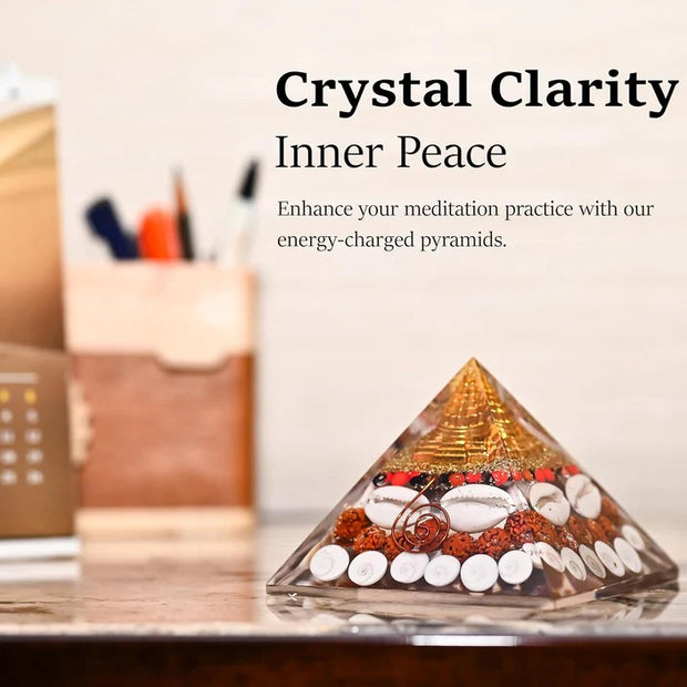 Original Crystal Laxmi Pyramid with Rudraksha Shree Yantra Original Gomati Chakra White Kauri and Ratti Seeds for Vastu