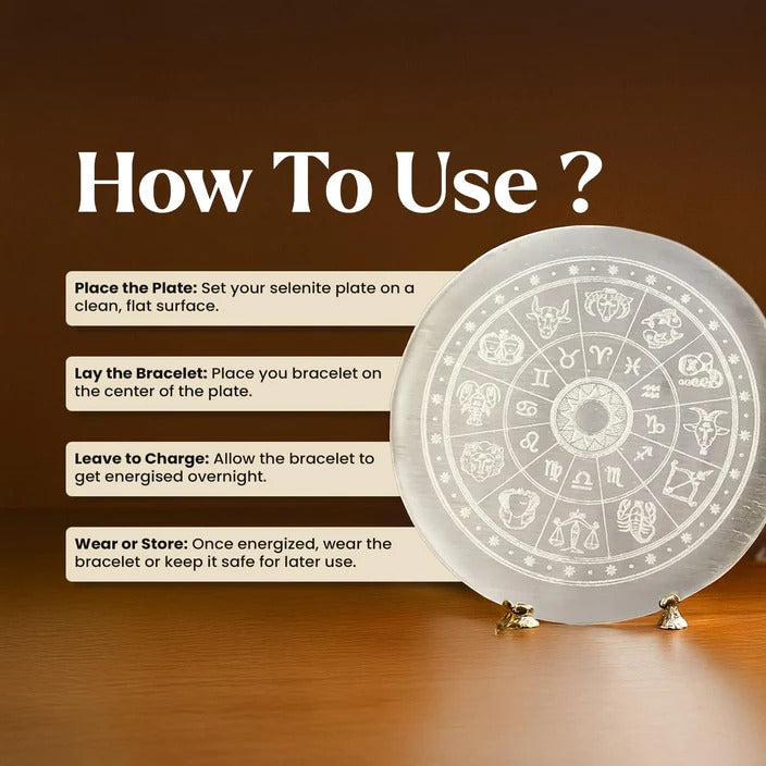 Zodiac Sign Selenite Charging Plate | Purify & Amplify Energy | Crystal Cleansing & Recharging