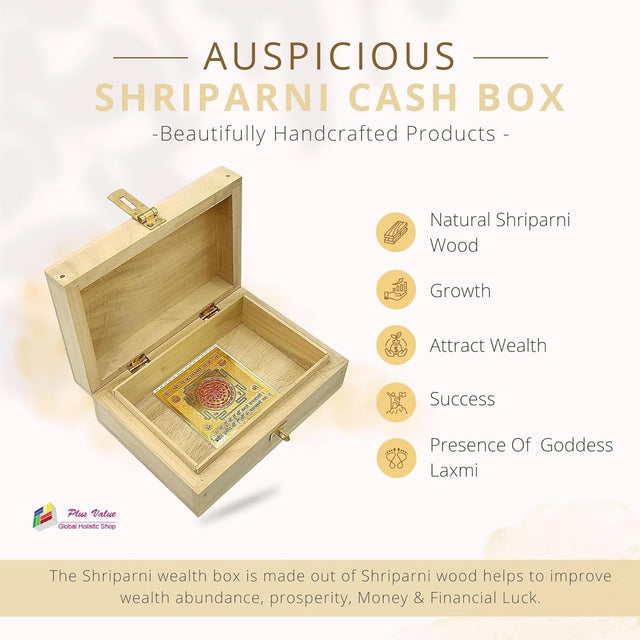 Auspicious Shriparni Cash Box Vastu Products For Wealth, Money, Finance Home Office Factory Shop Tijori Decor Housewarming Gifts (Size 8.5 x 5.5 inches, Wooden)