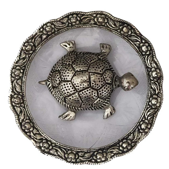 Golden Glass Plate Feng Shui Metal Tortoise, Kachua Plate, Turtle Plate Yantra Vastu Feng Sui | Vaastu Yantra(5.5 inch)